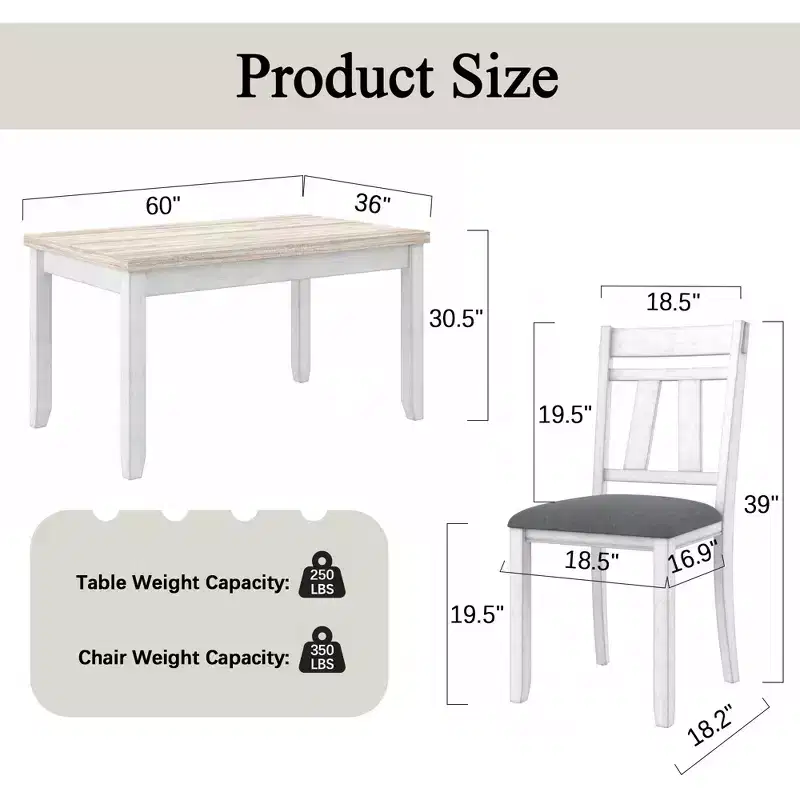 VECELO 6-Piece Wooden Dining Table Set, Dining Table with 4 Armless Upholstered Dining Chairs & Bench for Kitchen, Rubber Wood Legs, Gray
