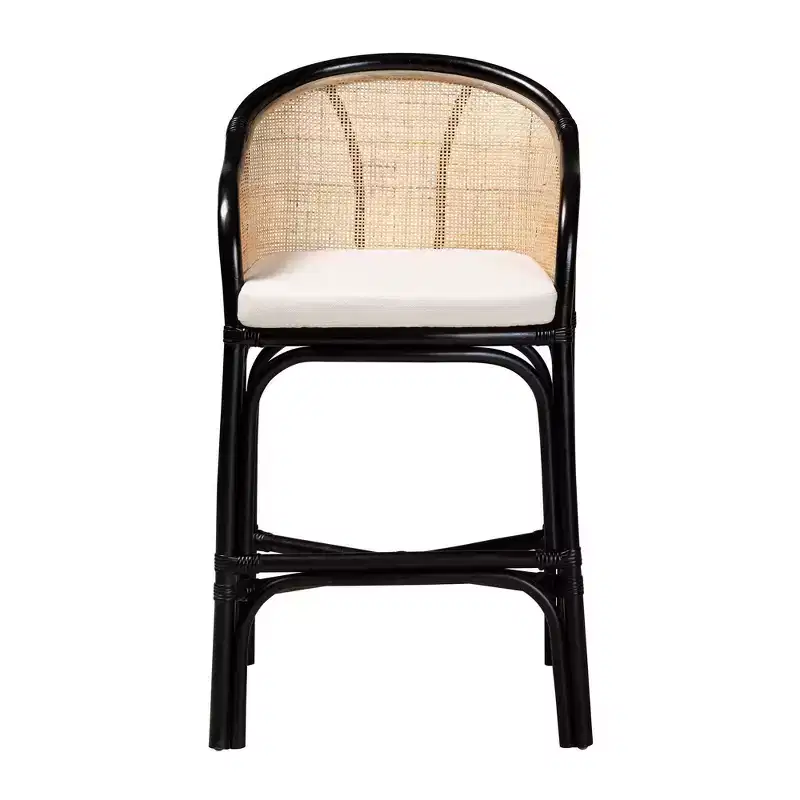 bali & pari Miranda Two-Tone Rattan Counter Height Barstool White/Natural Brown/Black: Polyester Upholstery, No Assembly Required