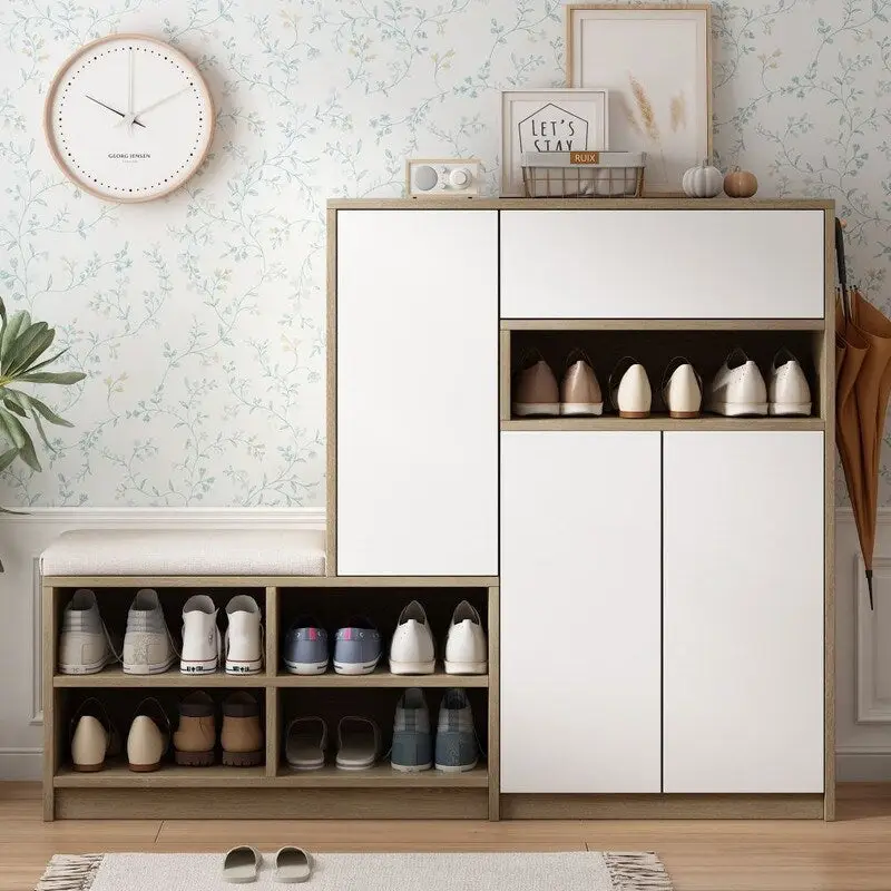 2-in-1 Multi-functional Shoe Rack with Adjustable Shelves,Shoe Storage Bench with Padded Seat