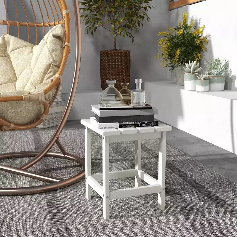 Adirondack Outdoor Side Table HDPE Weather Resistant Patio End Table - White