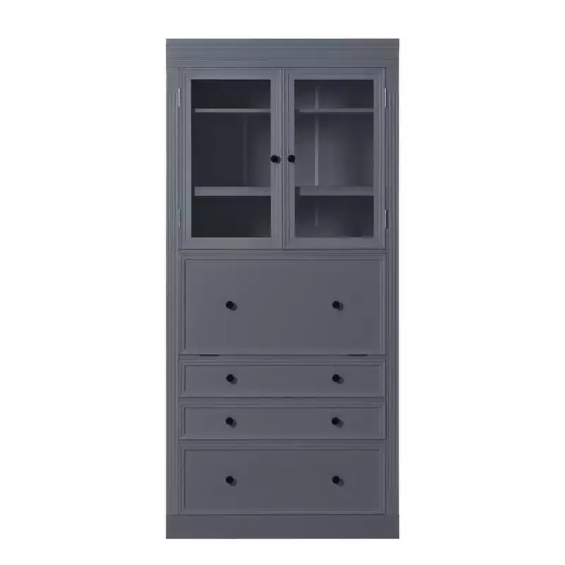 Zeus & Ruta 78 Freestanding Farmhouse Kitchen Pantry Cabinet with 3 Drawers, Adjustable Shelves and Power Outlet
