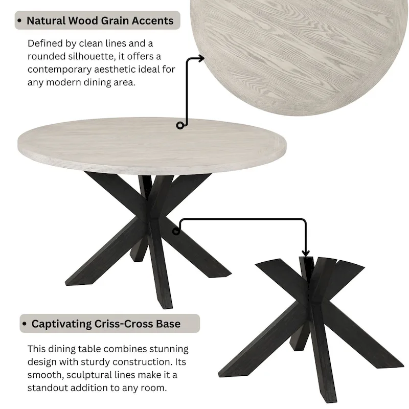 Roundhill Furniture Gates Round Dining Table, Gray