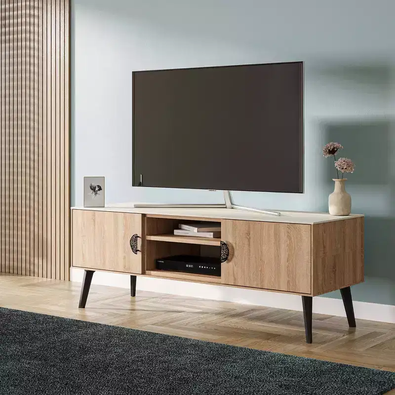Manhattan Comfort 55.10" Haley TV Stand for TVs up to 46" Natural/Beige
