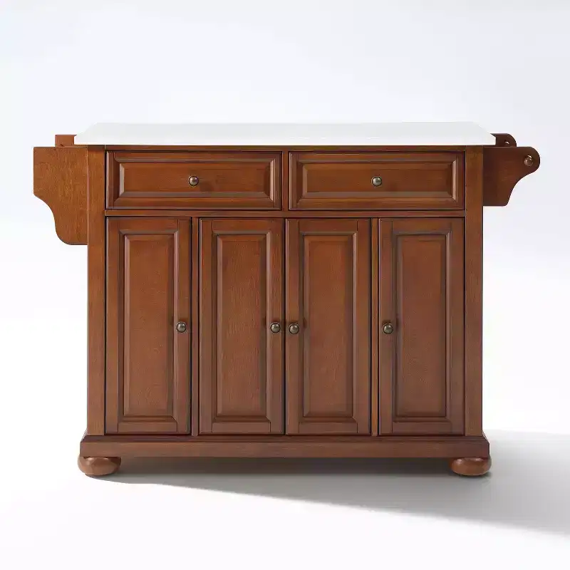 Alexandria Stone Top Full Size Kitchen Island/Cart Cherry/White - Crosley: Wood Frame, Granite Surface, 4 Doors, 5 Drawers
