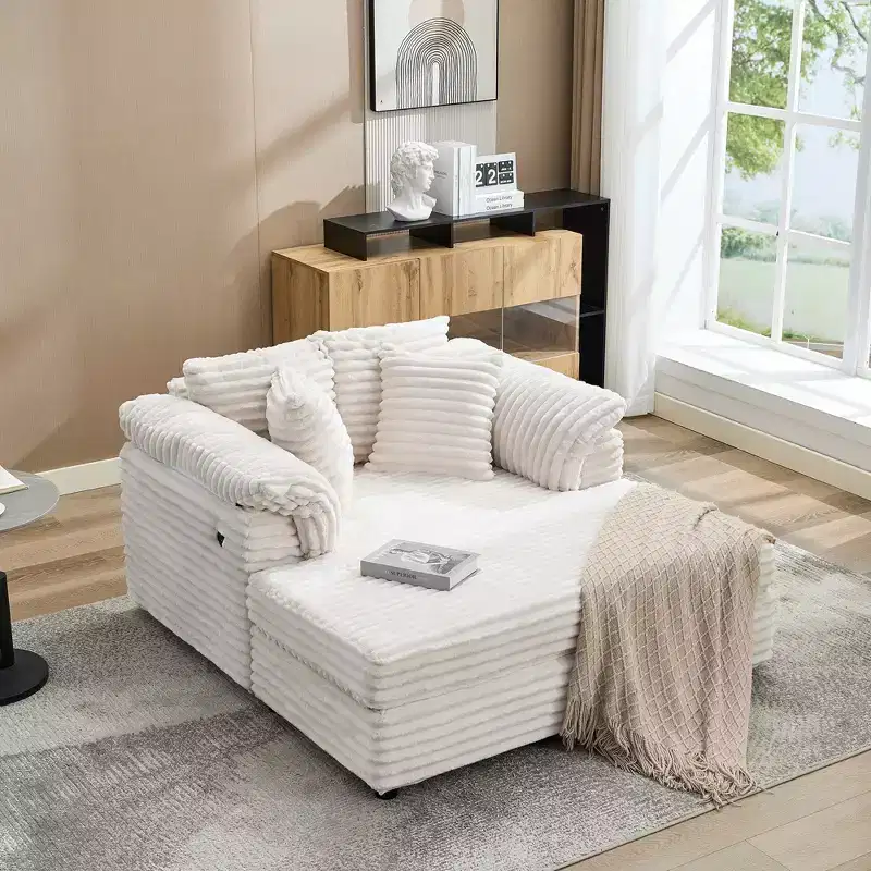 Oversized Chaise Lounge Chair Indoor, Comfy Corduroy Lounge Sofa with Wide Armrest Pads & Throw Pillows, Cozy Sleeper Couch for Living Room
