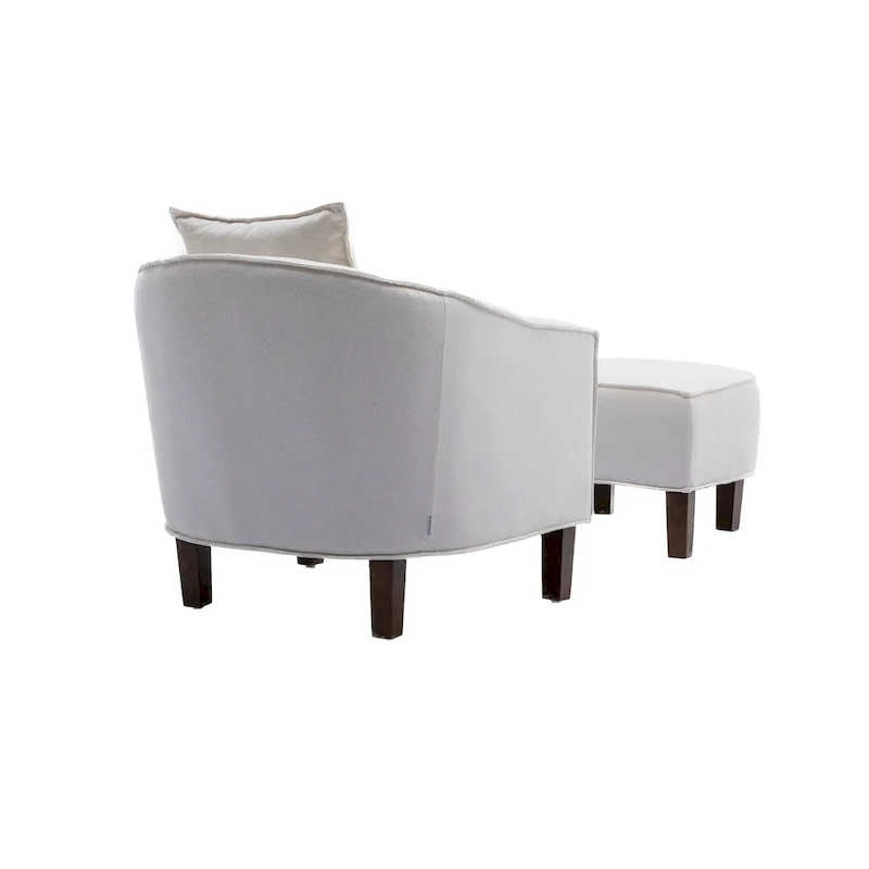 Mid-Century Upholstered Barrel Accent Round Arm Chair with Ottoman
