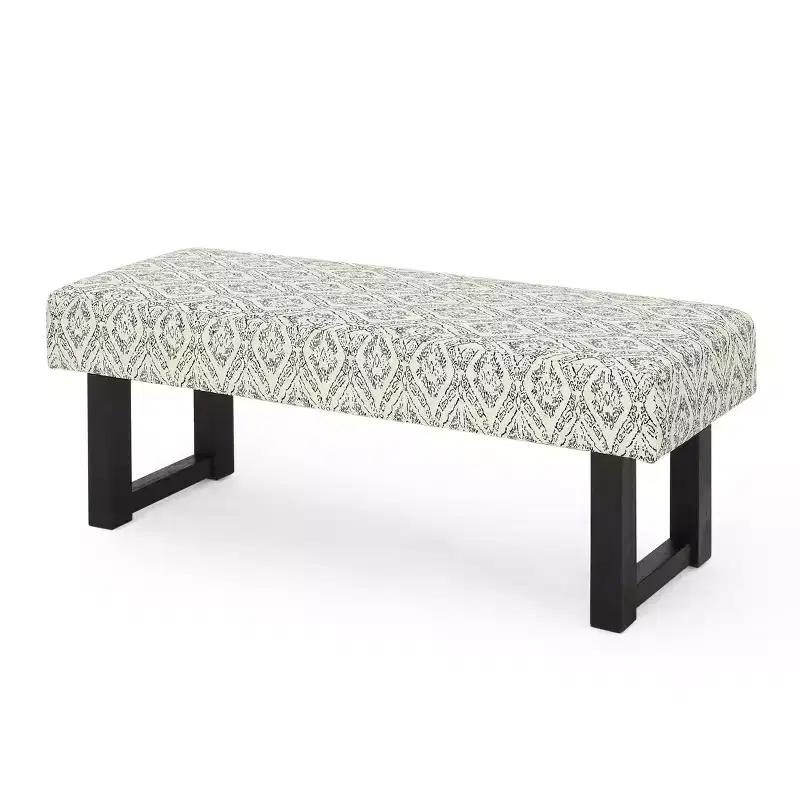 Christopher Knight Home Ashford Boho Fabric Upholstered Bench, Black Print and Black