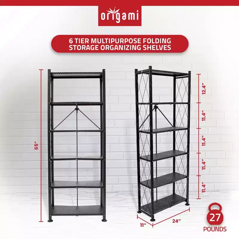 6 Tier Classic Steel Bookcase Organizer Storage Rack, Black (2 Pack)
