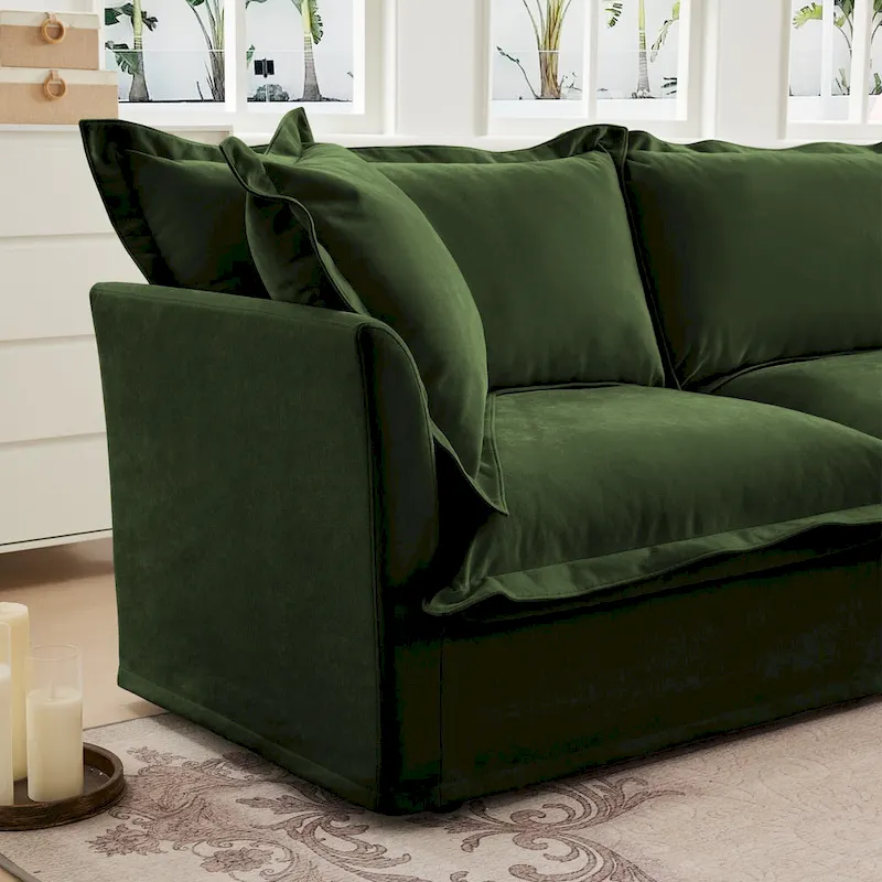 120 Chenille L-Shaped Sectional with Convertible Ottoman & 2 Pillows and 3-Seater Cloud Couch