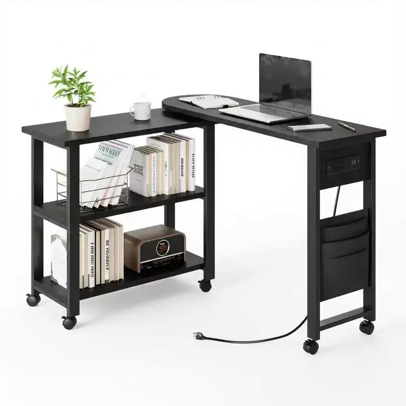 360 Rotating Sofa Side Table  2-Tier Movable Coffee Table, Extra Storage Pocket, 6 Lockable Swivel Wheels, Versatile for Living Room, Bedroom
