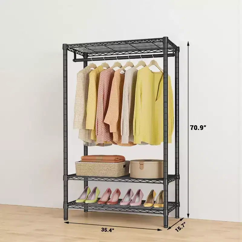 Clothes Rack,Heavy Duty Garment Rack with Shelves with 2 Shelves And 1 Hang Rod,Metal Portable Freestanding Closet Organizer