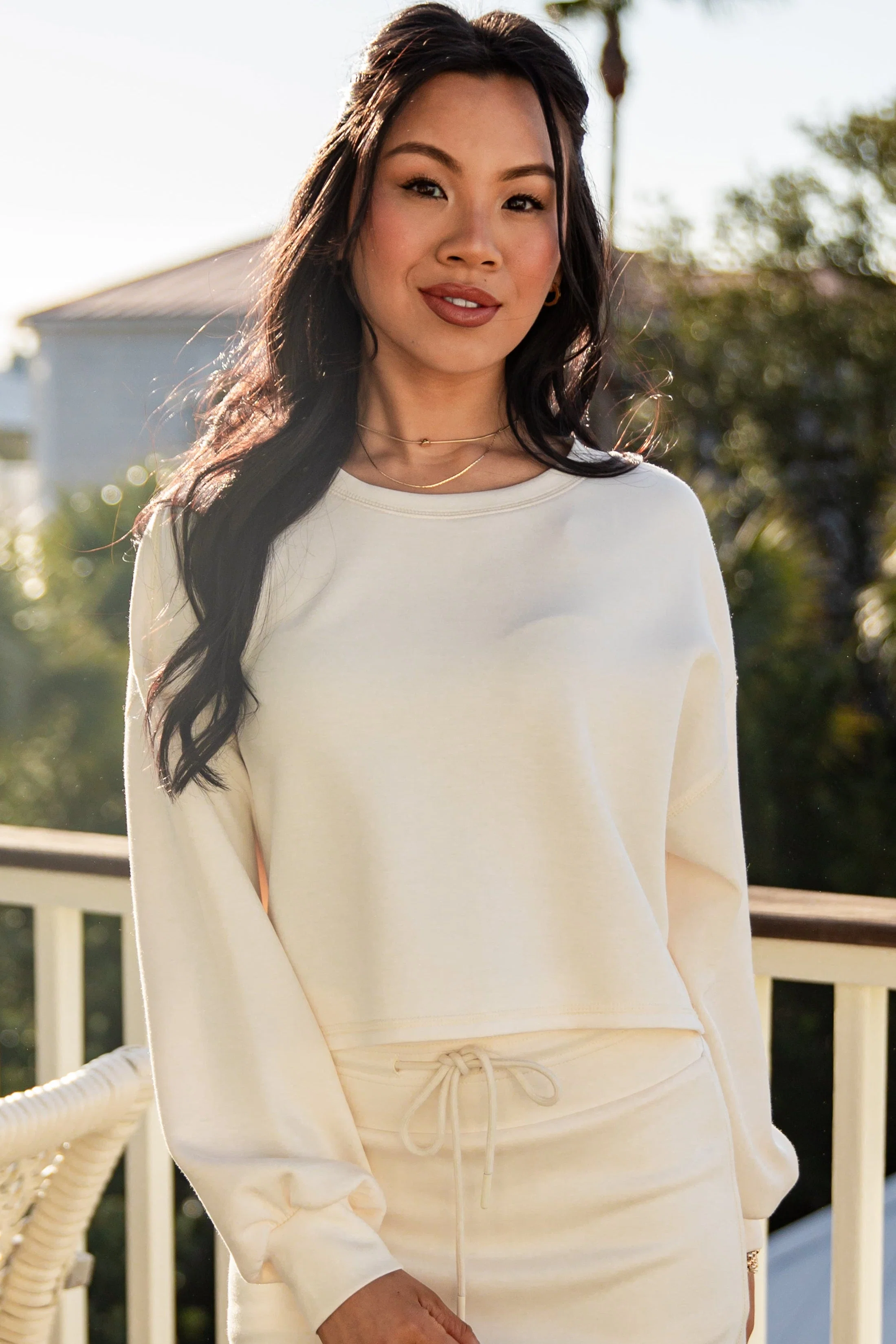 Relaxed Crop Long Sleeve Knit Pullover Top
