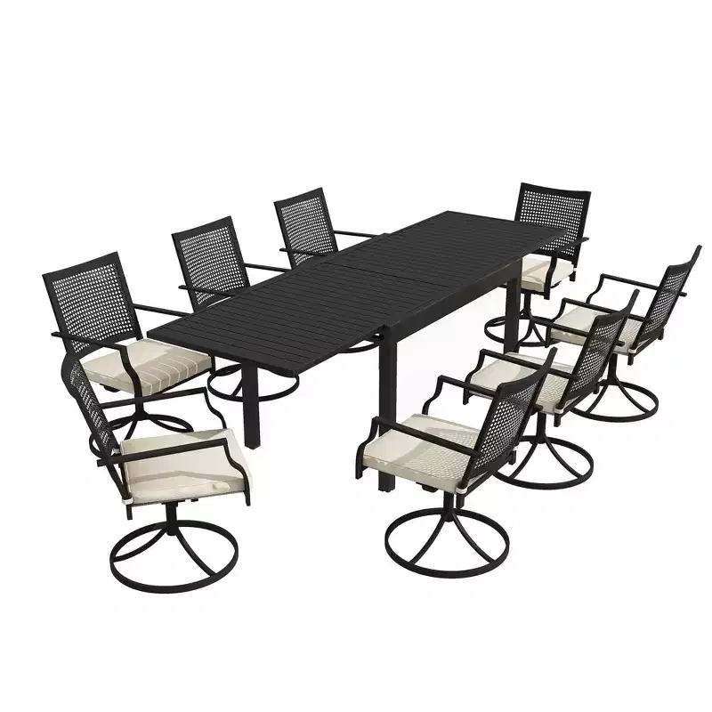 CLIHOME 9-Piece Patio Dining Set,Extendable Table & 360 Swivel Soft Cushion Chairs Outdoor Set