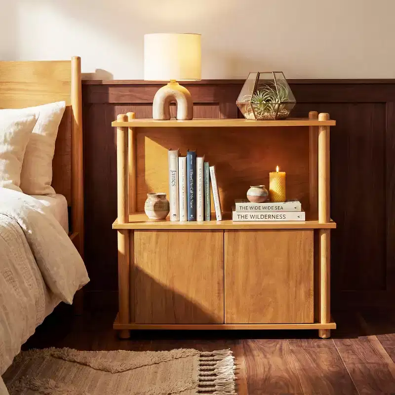 Christopher Knight Home Sawyer Modern Wood Nightstand with Storage Cabinet and Open Shelves