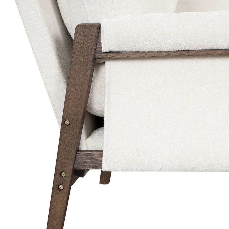White 35.4 Velvet Arm Chair with Rubber Wood Frame