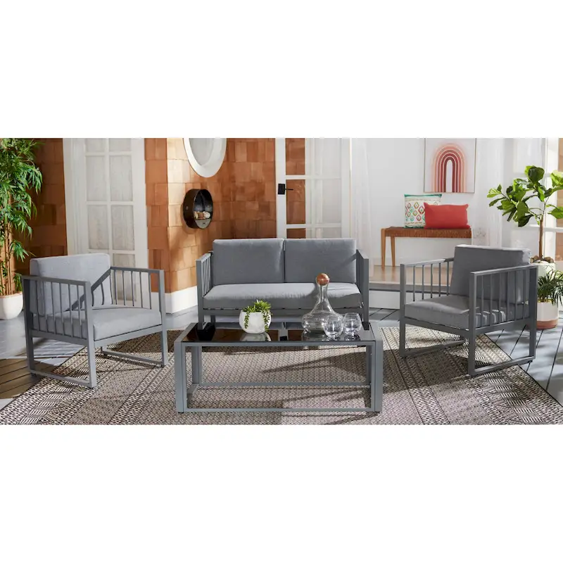 SAFAVIEH Outdoor Severa 4-Piece Living Set - 49W x 28D x 25H