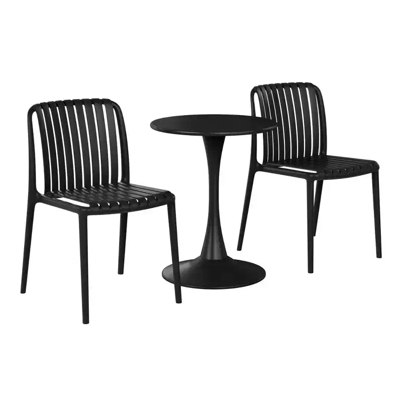 WestinTrends Playa 3-Piece Outdoor Metal Dining Table Set And Stackable Resin Patio Chairs