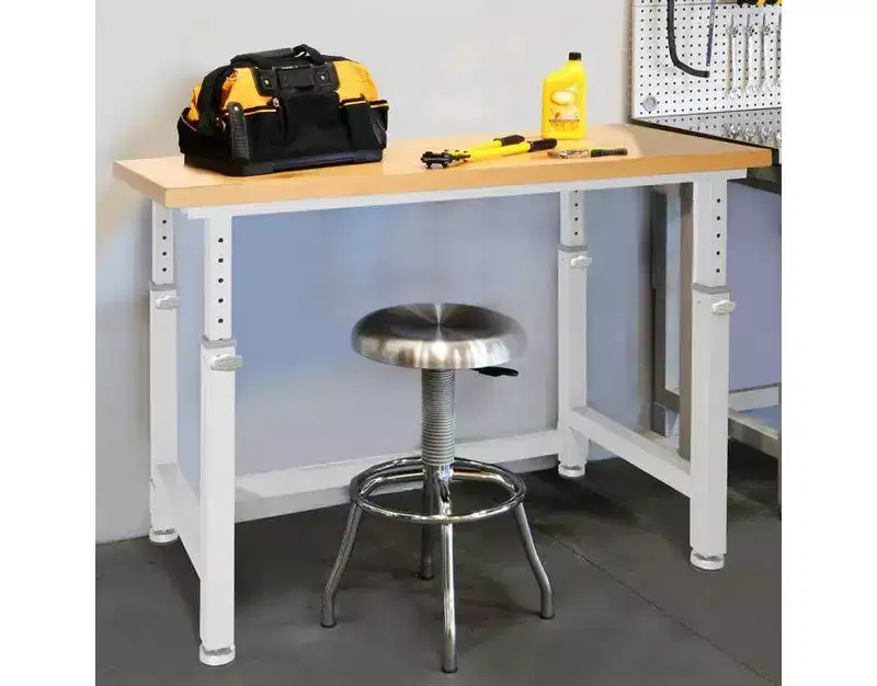 Heavy Duty Workbench Table with Wood Top, Adjustable Height 28-42
