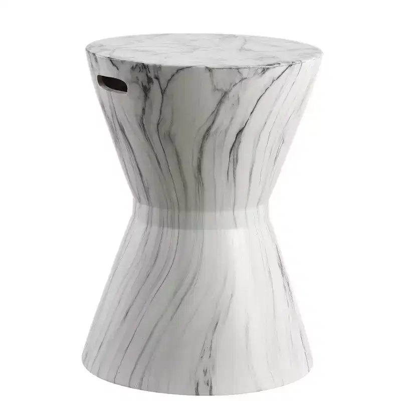 JONATHAN Y African Drum 17.3 White Marble Finish Ceramic Garden Stool/Accent Table