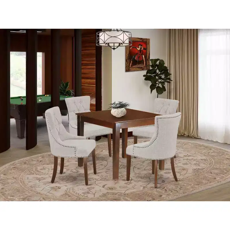 HomeStock 5-Pc Mahogany Finish Solid Wood Top - Square Dining Room Set - Seats 4