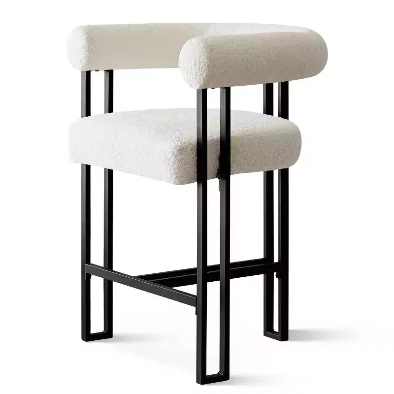 Modern Counter Height Stools with Back and Armrests, Beige Boucl Upholstered Counter Stools for Kitchen Island or Home Bar-Panipeachy