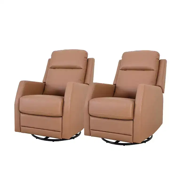 Set of 2 Ofelia Wooden Upholstery Wingback Swivel Recliner for Bedroom and Living Room ART OF LIVING DESIGNS-CAMEL