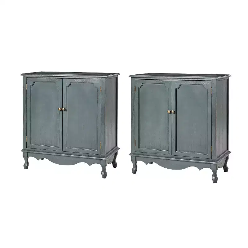 Set of 2 Farmhouse 2-Door Accent Cabinets with Adjustable Legs & Cable Management