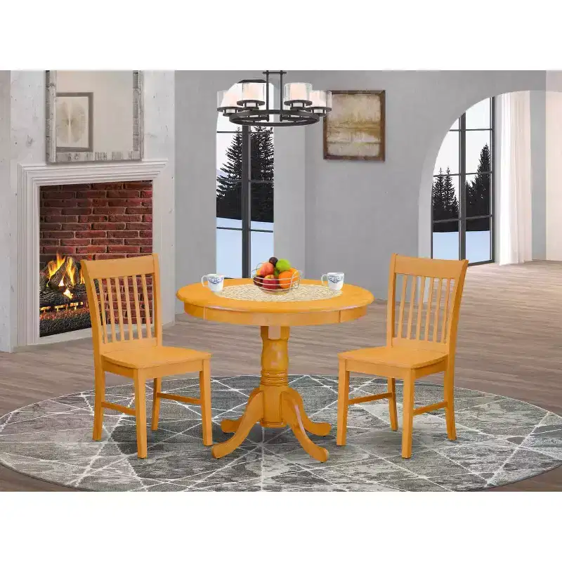 3-Piece Natural Oak Finish Solid Wood Top - Dining Room - Seats 4