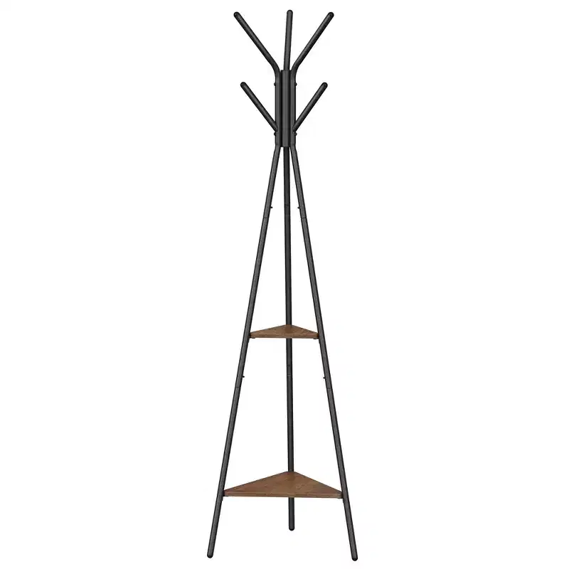 Coat Rack Freestanding, Coat Hanger Stand, Hall Tree with 2 Shelves, for Clothes, Hat, Bag, Industrial Style