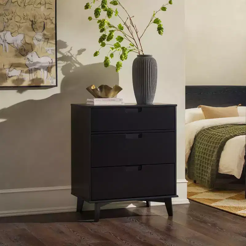Okak 3-Drawer Solid Wood Dresser Mid-Century Design, Painted Finish, Ample Storage with Wood Runners, Ideal for Modern