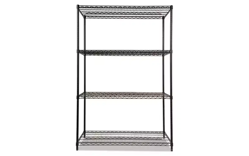 Alera NSF Certified Industrial Four-Shelf Wire Shelving Kit, 48w x 24d x 72h, Black