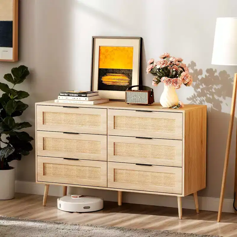Karl Home 6-Drawer Beige MDF (Medium-Density Fiberboard) 47.24in. W Chest of Drawer