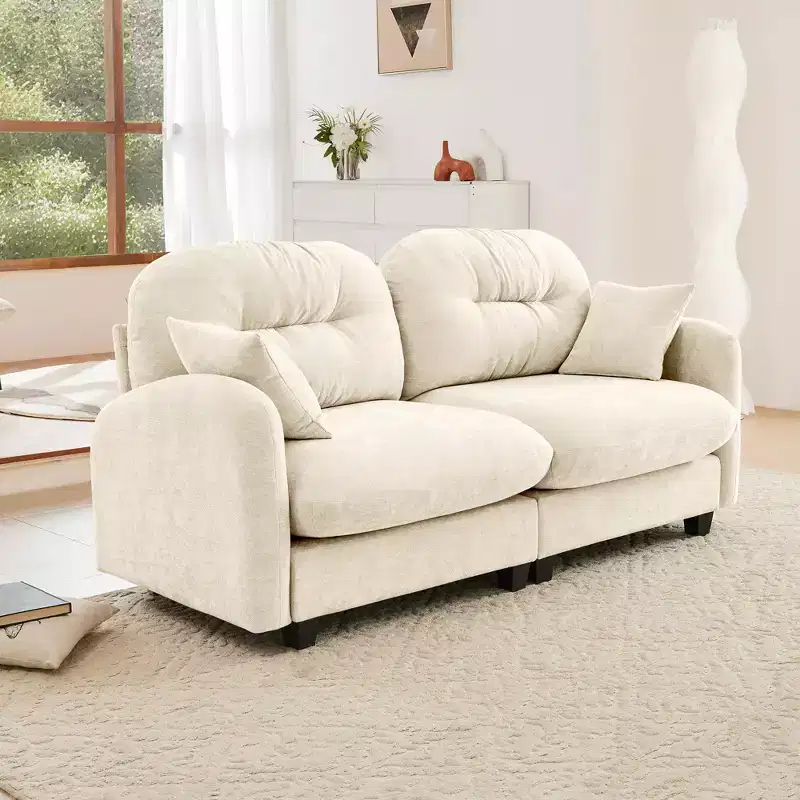 Cloud Touch Chenille Loveseat  Tufted Back, Ergonomic High-Density Foam, Solid Wood Base, Apartment-Size 2-Seater