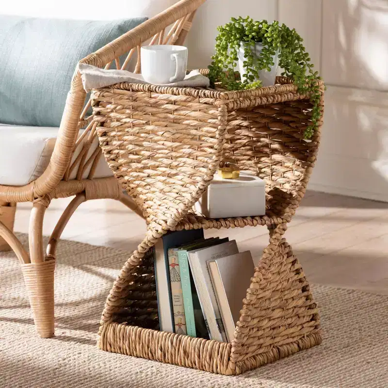 bali & pari Pelleas Seagrass End Table: Metal Frame, Helix Shelves, Fully Assembled