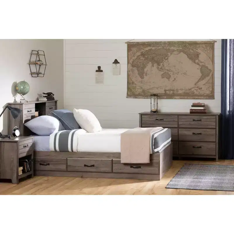 Full Ulysses Kids' Bookcase Headboard with Doors Fall Oak - South Shore: Full Size, Modern, Wood, Brown
