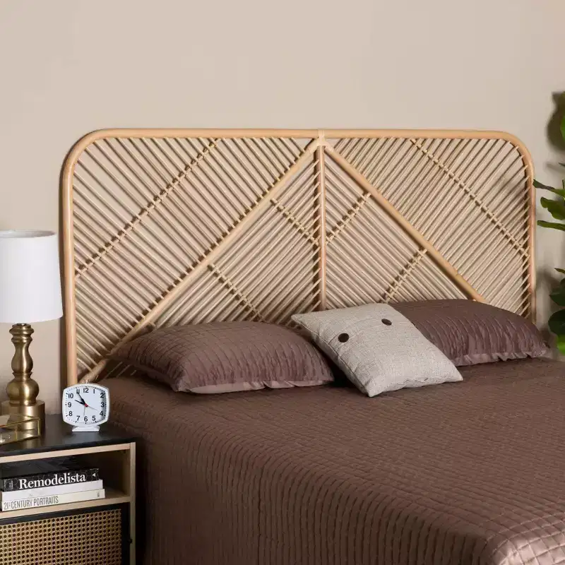 Queen Walid Rattan Standalone Headboard Natural Brown - Baxton Studio: No Assembly, Spot Clean, Freestanding Design