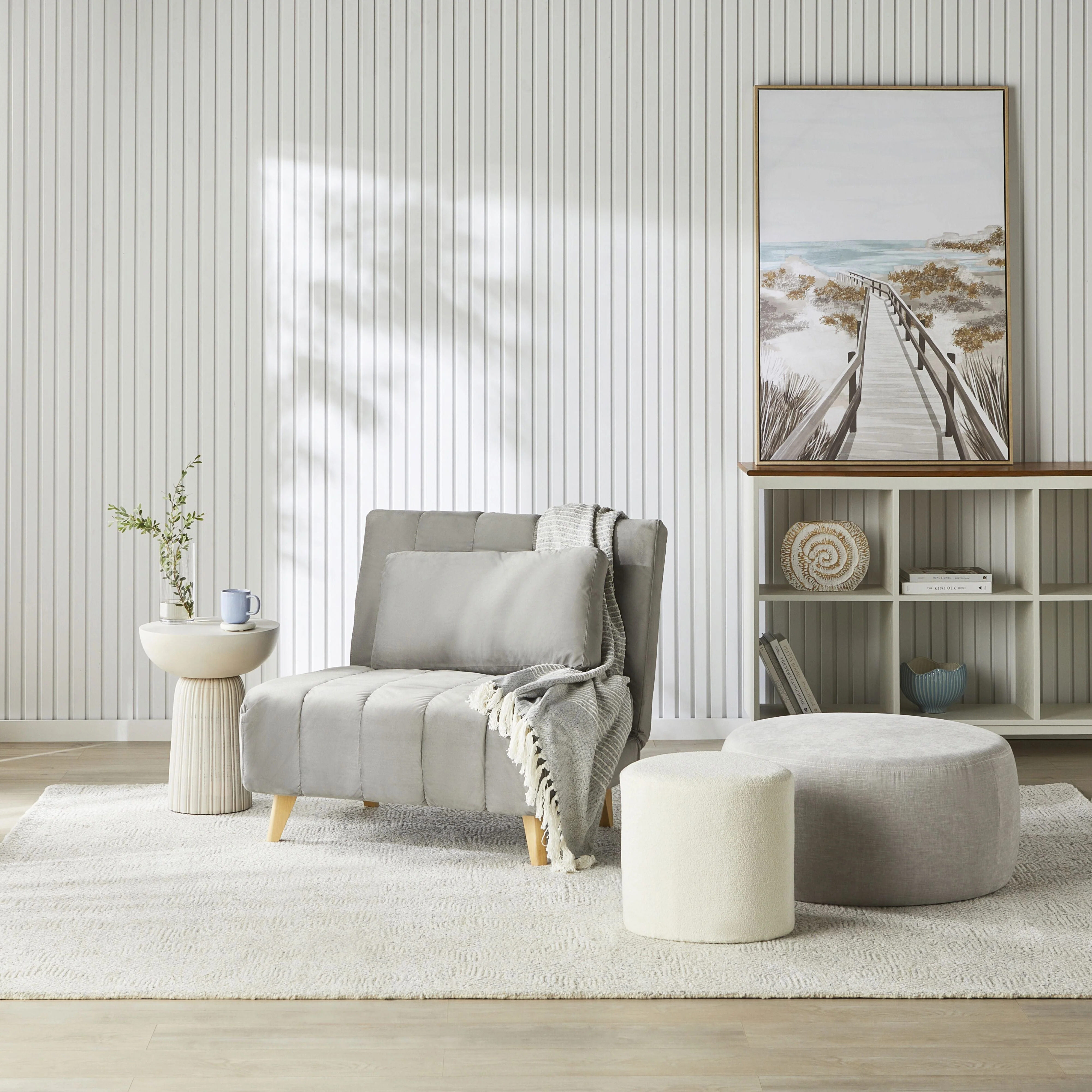 Velvet Single Sofa Bed Graphite Armless