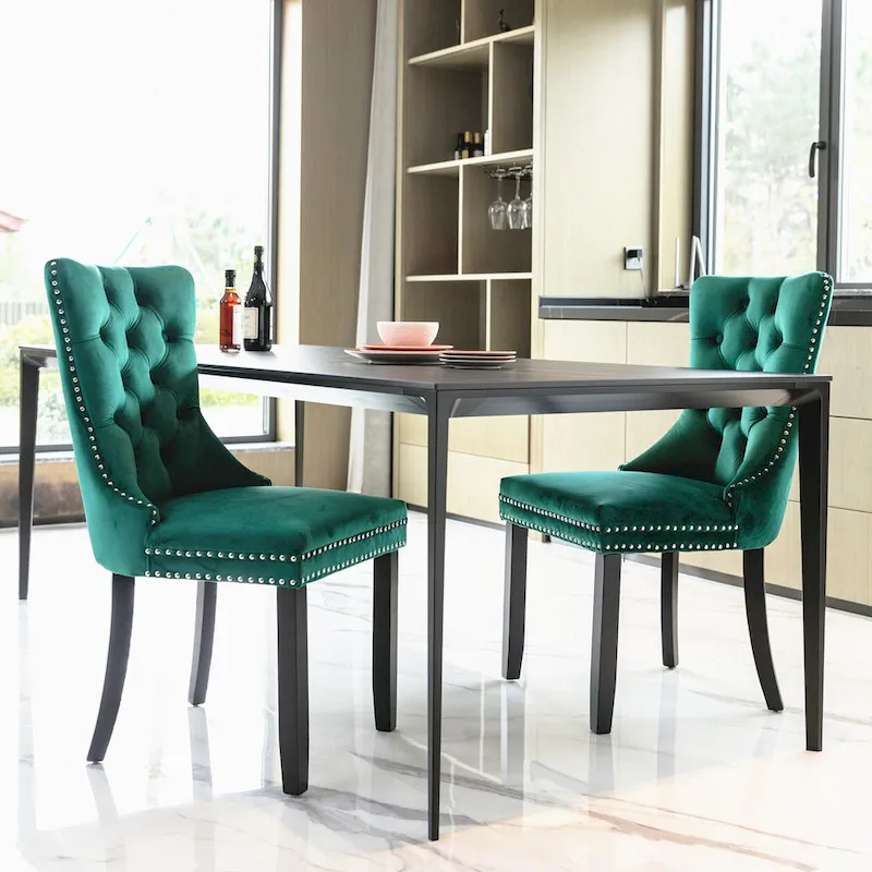 Set of 2 Modern High-End Tufted Solid Wood Upholstered Dining Chair with Nailhead Trim