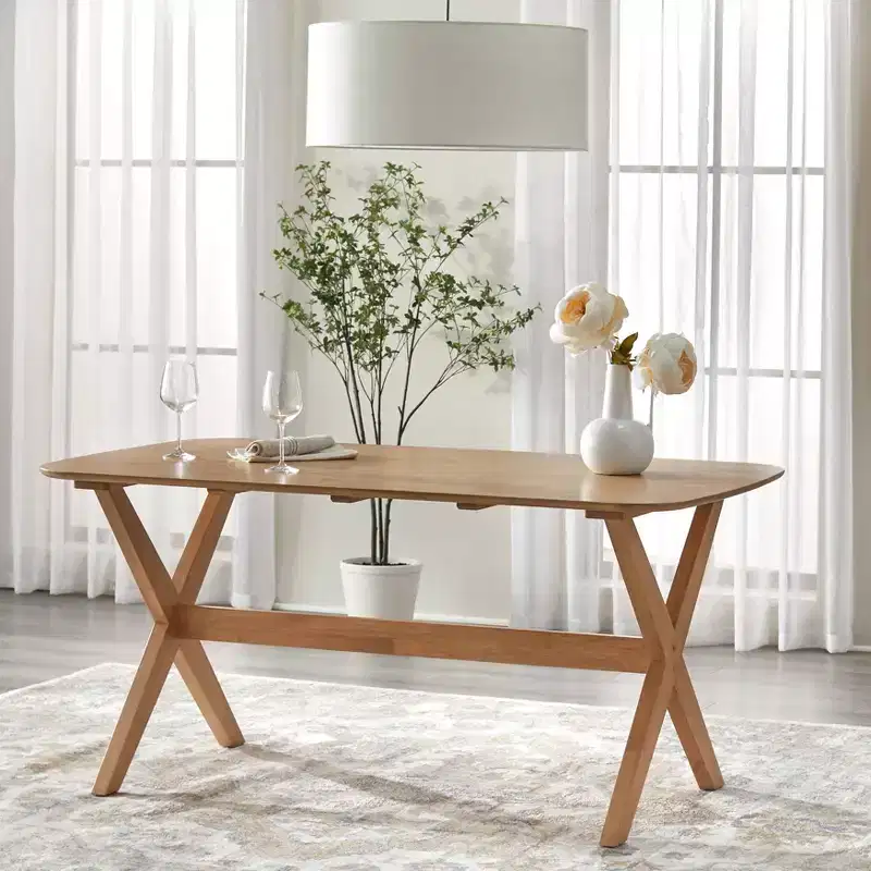 Lifestorey Baywood Mid Century Solid Wood Rectangular Dining Table Light Oak