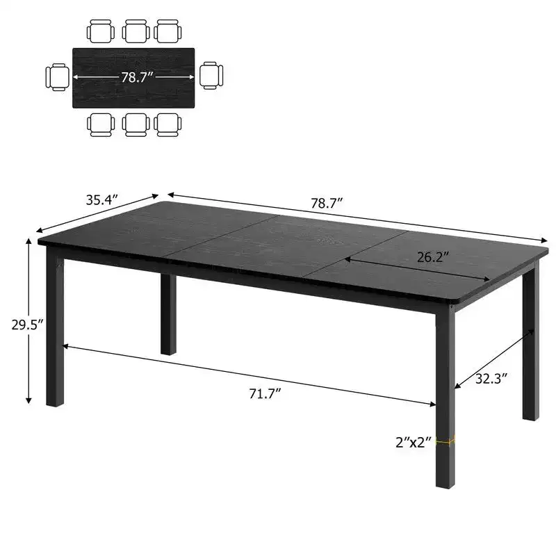 Industrial Dining Table for 6-8 People, Long Kitchen Table with Sturdy Metal Frame & Round Corner Rectangular Counter for Dinner