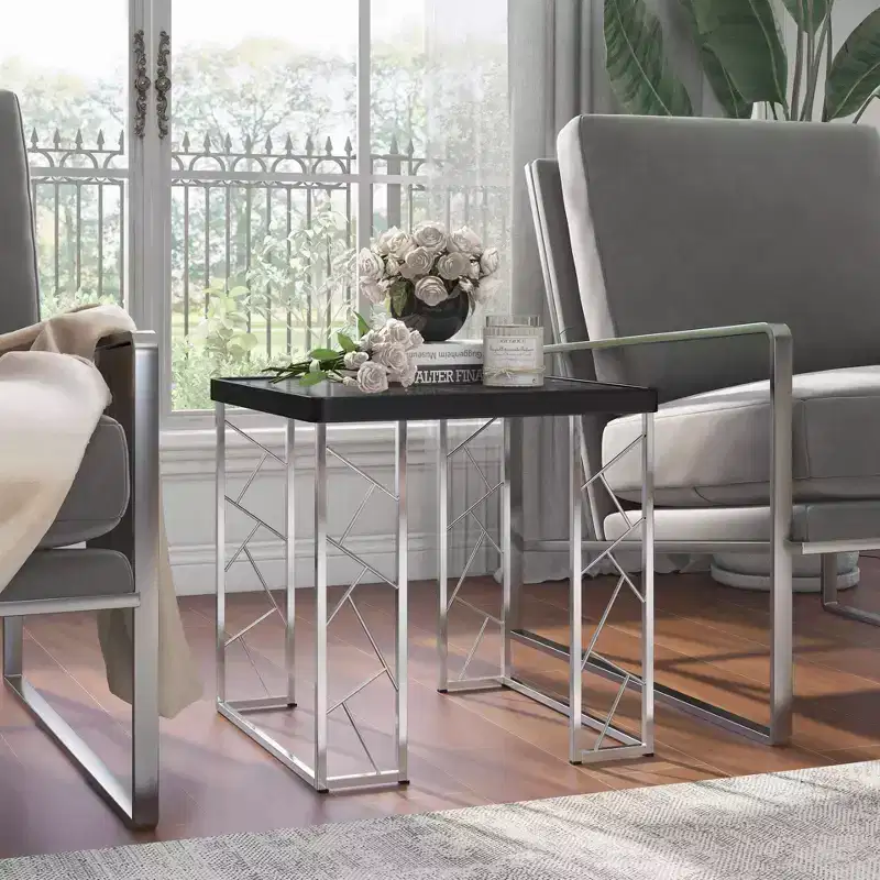 Sbragia Geometric Metal Legs End Table Faux Marble - HOMES: Inside + Out: Chrome-Plated Square Frame