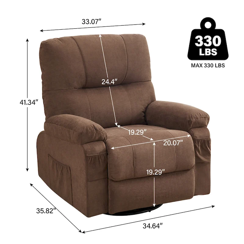 360 Linen Swivel Rocker Recliner with Side Pockets