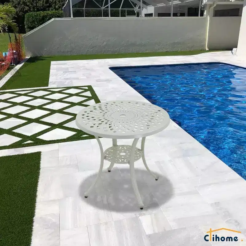 CLIHOME Patio Table Round Outdoor Coffee Table with Umbrella Hole