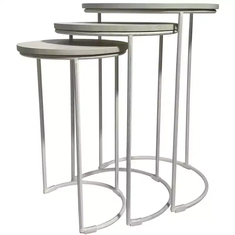 HomeRoots Set of Two White Solid Wood and Metal Round Frame Nested Tables