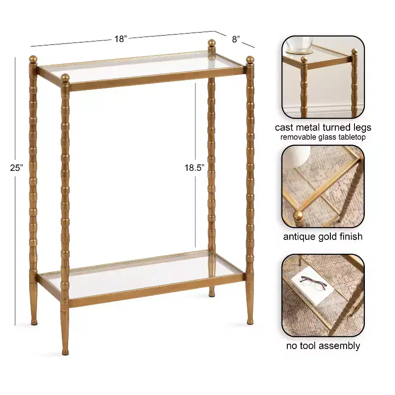 Kate and Laurel Prisha Rectangle Side Table, 18x8x25, Gold