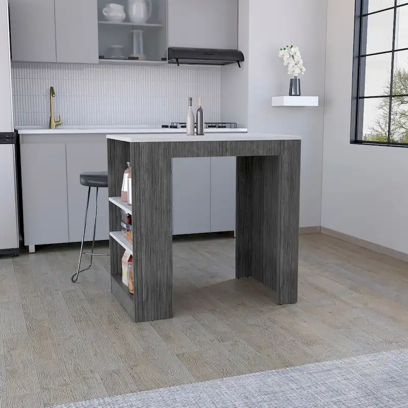 Kitchen Island with 3-Side Shelves for Dining Room.