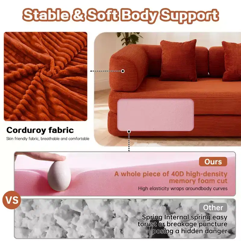 Convertible Floor Sofa Bed Loveseat with Blanket & Pillows - Corduroy