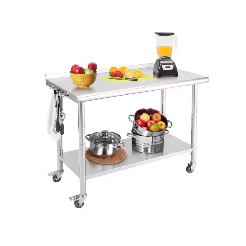 Stainless Steel Table, Heavy-Duty Metal Commercial Prep Table with Open Storage Racks for Restaurant Kitchens, Home, Hotels, Food Preparation
