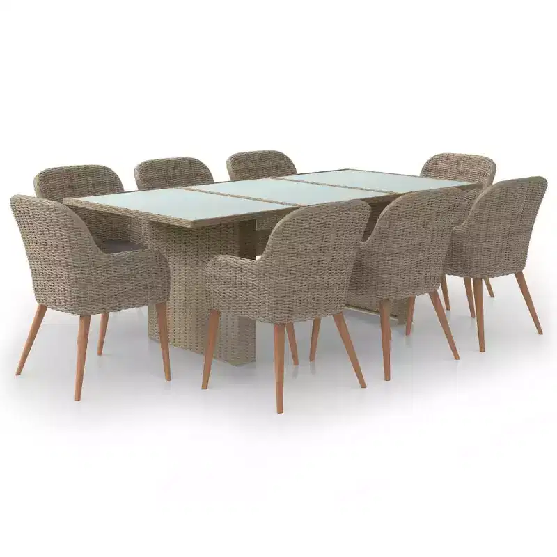 vidaXL Dining Set Brown PE Rattan Large Removable Covers Dining Set