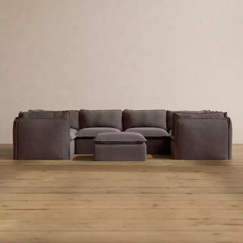 Anabei Modular Washable 6-Seater U-Sectional Sofa + Ottoman | Deluxe+ Seat & Cloud Pillow